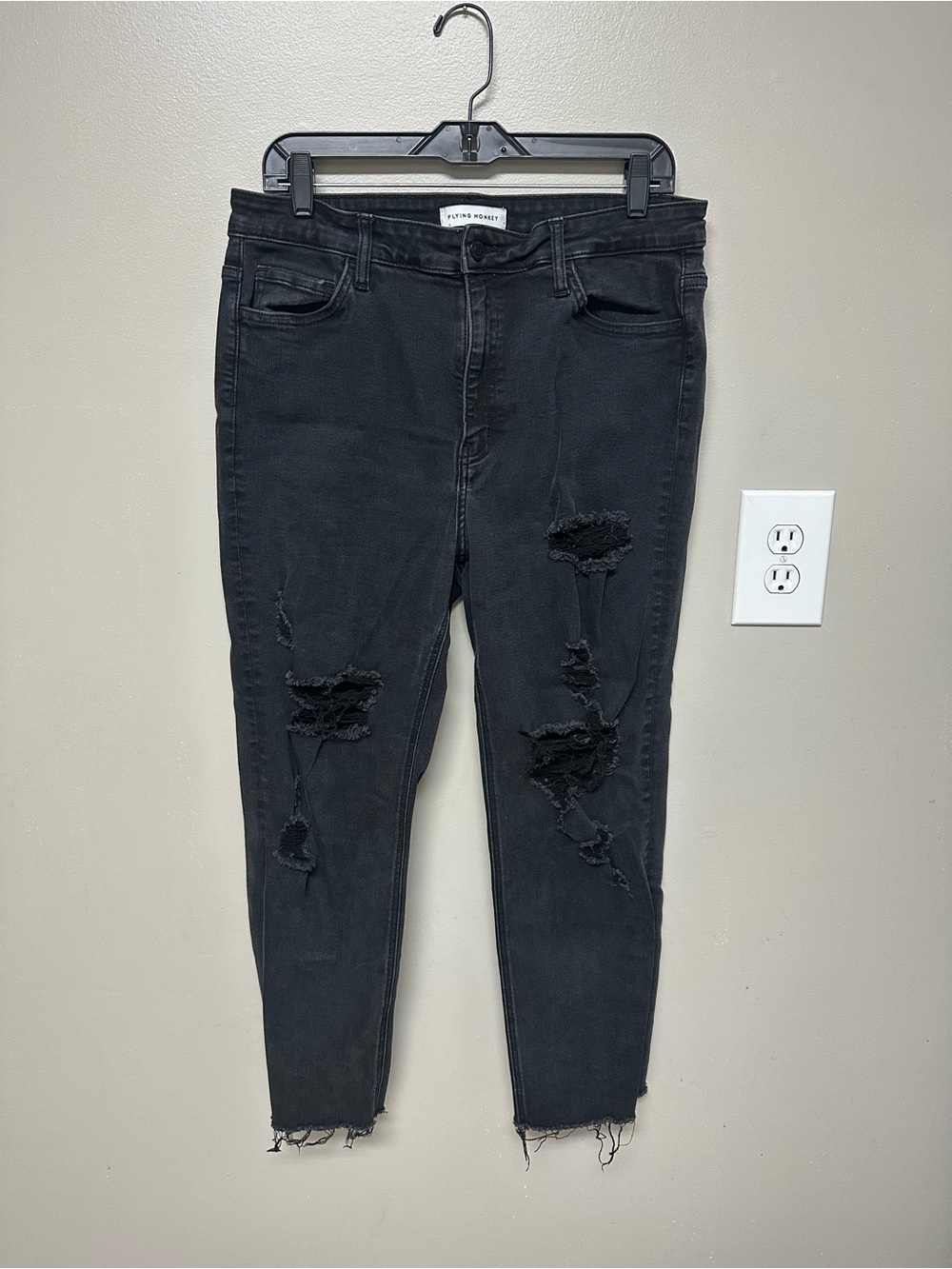 Flying Monkey Black Distressed Jeans with Frayed Hem